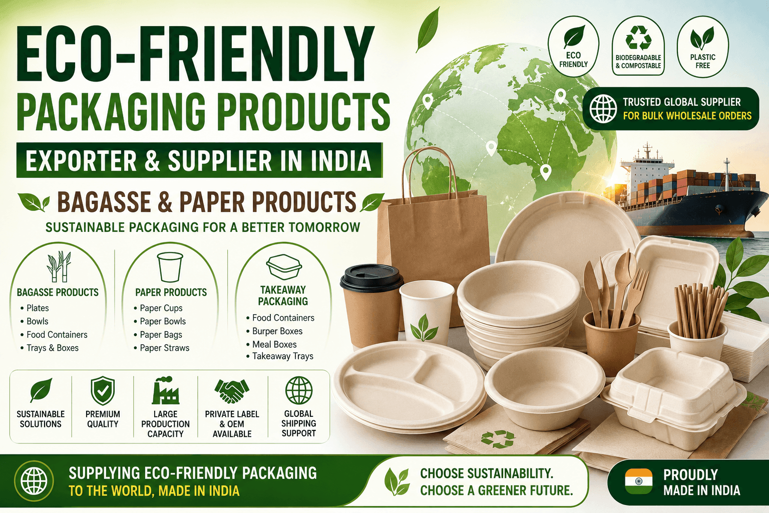 Eco-Friendly Packaging Products Exporter & Supplier in India: Bagasse & Paper Products for Sustainable Businesses