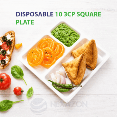 Disposable 10 Inch 3CP Square Bagasse Plate - Nexazon Global Solutions