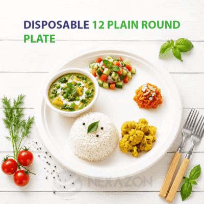 Disposable 12 Inch Plain Round Bagasse Plate - Nexazon Global Solutions