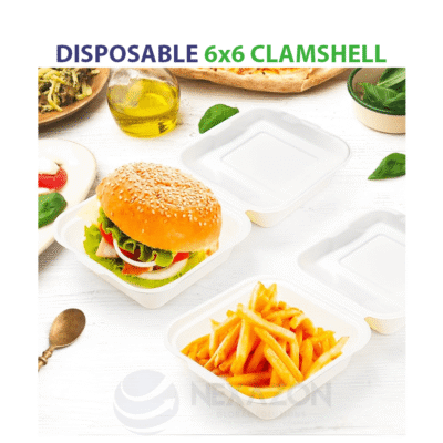 Disposable 6 x 6 Clamshell Bagasse Box - Nexazon Global Solutions