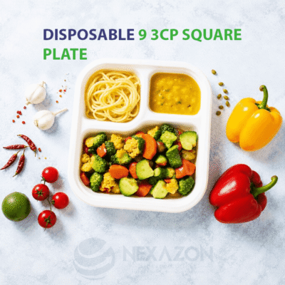 Disposable 9 Inch 3CP Square Bagasse Plate - Nexazon Global Solutions