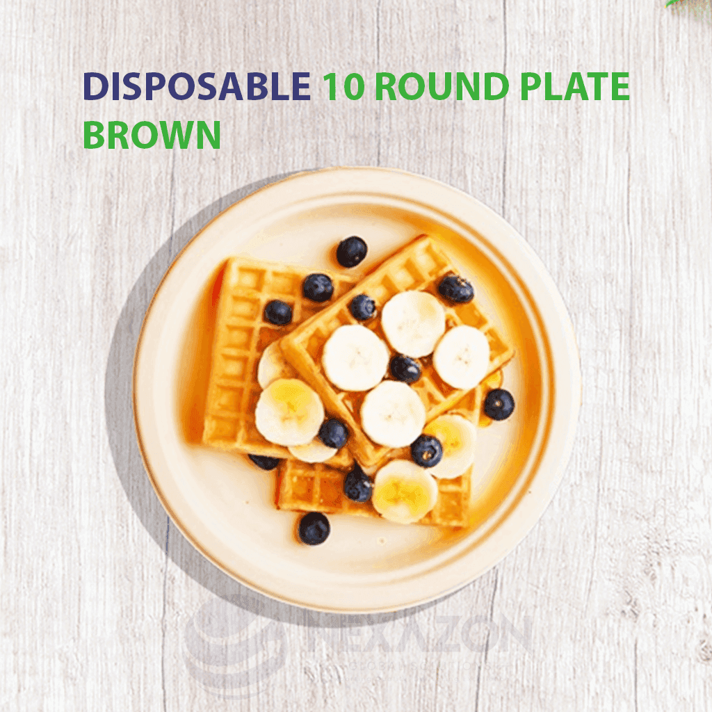 Disposable 10 Inch Plain Round Bagasse Plate (Brown) - Nexazon Global Solutions