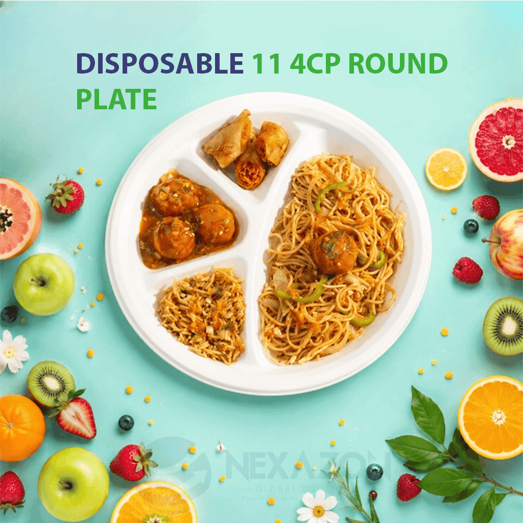 Disposable 11 Inch 4CP Round Bagasse Plate - Nexazon Global Solutions