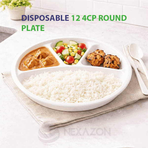 Disposable 12 Inch 4CP Round Bagasse Plate - Nexazon Global Solutions