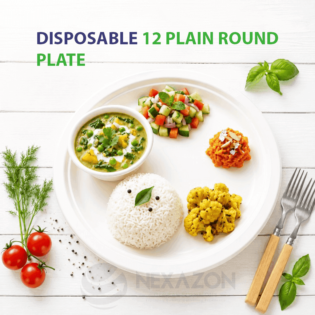 Disposable 12 Inch Plain Round Bagasse Plate - Nexazon Global Solutions