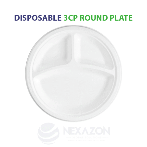 Disposable 3CP Round Bagasse Plate - Nexazon Global Solutions - 1
