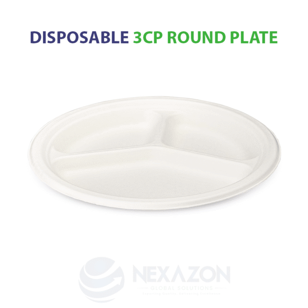 Disposable 3CP Round Bagasse Plate - Nexazon Global Solutions - 2