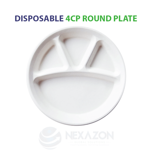 Disposable 4CP Round Bagasse Plate - Nexazon Global Solutions - 1