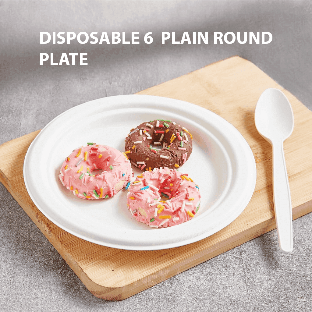Disposable 6 Inch Plain Round Bagasse Plates - Nexazon Global Solutions