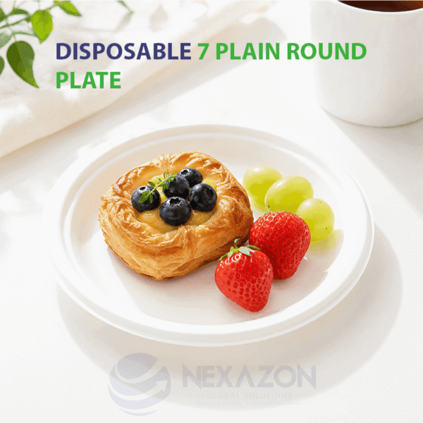 Disposable 7 Inch Plain Round Bagasse Plate - Nexazon Global Solutions
