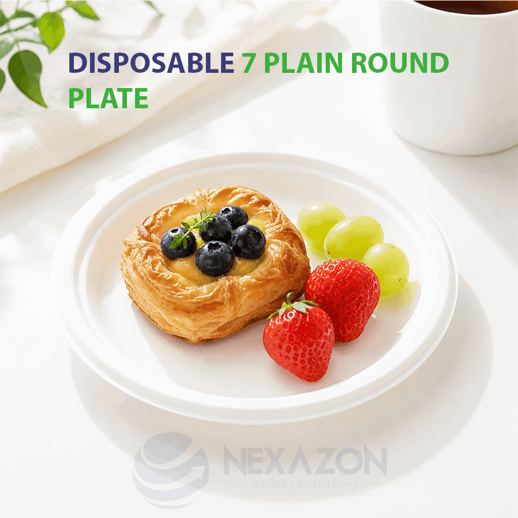 Disposable 7 Inch Plain Round Bagasse Plate - Nexazon Global Solutions