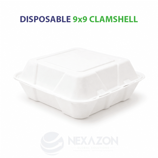 Disposable 9 x 9 Clamshell Bagasse Box - Nexazon Global Solutions - 2
